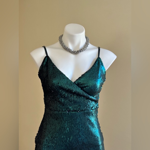 Lulus Beautiful Teal Green Sequin Dress Zip In Back adjustable st… - Picture 2 of 14